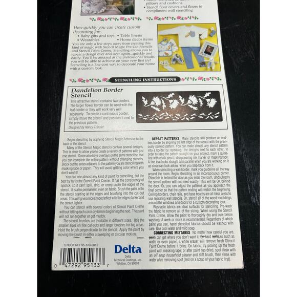 90s Vintage- Stencil Magic By Delta- Dandelion Borders No. 95 133 0012 NWT craft - Picture 5 of 6